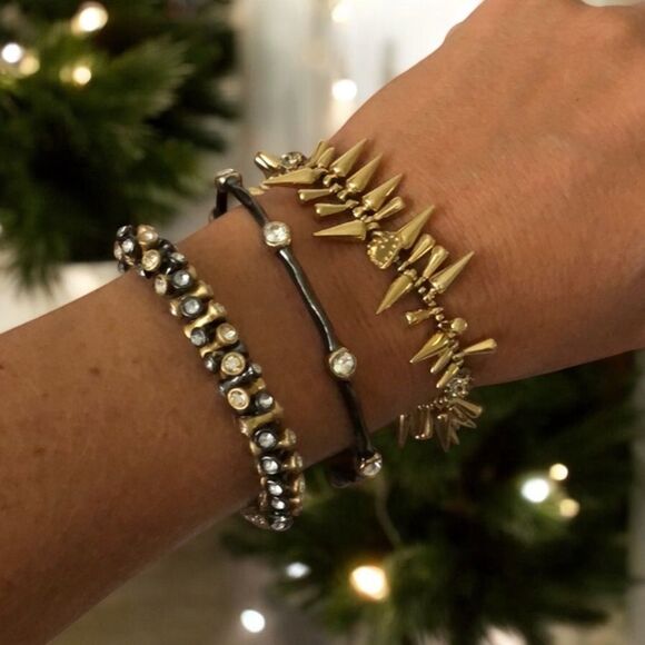 Stella & Dot ~ NEW Vintage Twist ~ Gold & Silver Inlaid Crystal Bracelet - Picture 2 of 5